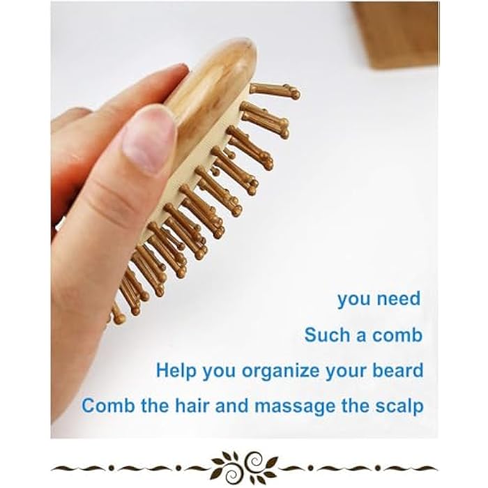 KWSLIN Natural Bamboo Hair Brush, Massaging Scalp, Detangling Hairbrush for Women Men Kids, Eco-friendly Natural Wooden for All Hair Types, No Handle Design, Round Wood Pins Anti-Static - Image 2